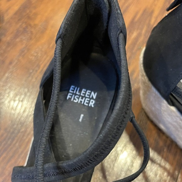 Eileen Fisher Wanda Tumbled Nubuck Espadrille Sandals in Black Size 9 - Picture 8 of 12